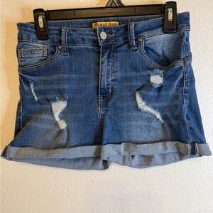 Wax Jean Classic Blue Ripped Denim Shorts